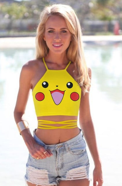 Pokemon Go Womens Sexy Pikachu Cross Lace Up Camisole Top