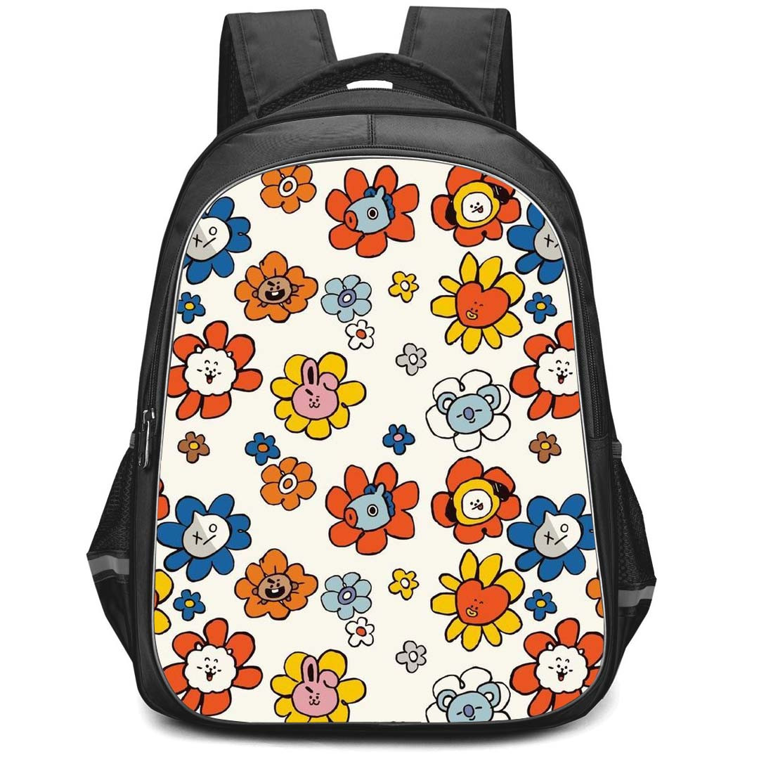 BT21 Backpack StudentPack - BT21 Avatar Inside Flower Patter Art