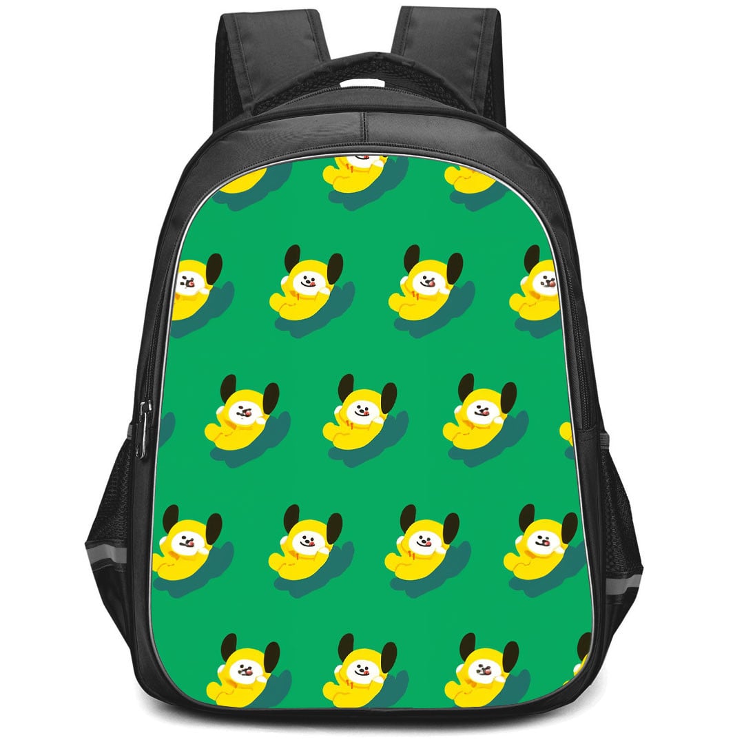 BT21 Chimmy Backpack StudentPack - Chimmy Pattern Art On Green Background