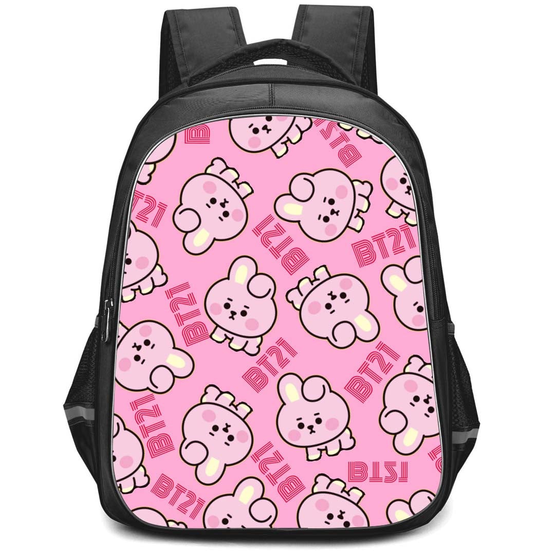 BT21 Cooky Backpack StudentPack - Cooky BT21 Pattern Art On Pink Background