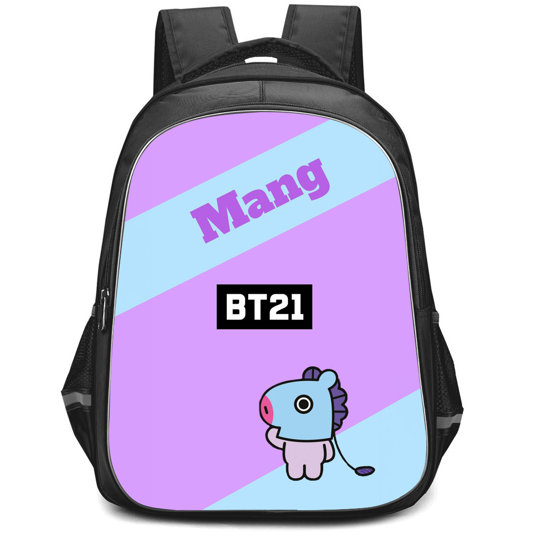 BT21 Mang Backpack StudentPack - Mang Standing On Purple Background