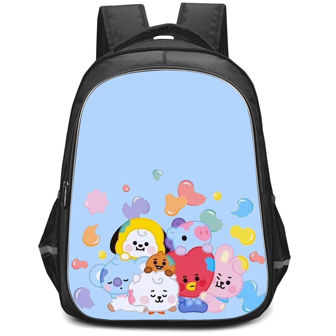 BT21 Backpack StudentPack - BT21 Member Sitting On Blue Background