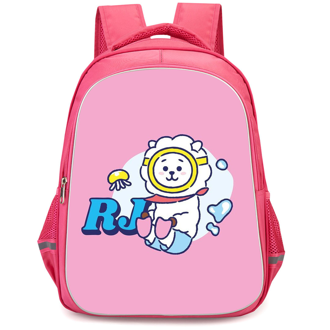 BT21 RJ Backpack StudentPack - RJ Dive Down Into The Ocean Pink Background