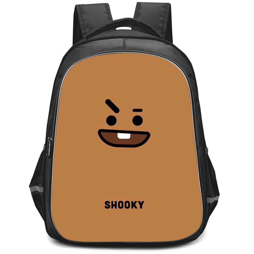 BT21 Shooky Backpack StudentPack - Shooky Emoji On Brown Background