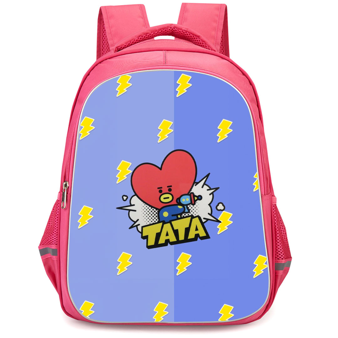BT21 Tata Backpack StudentPack - Tata Comic On Lightning Blue Pattern Art