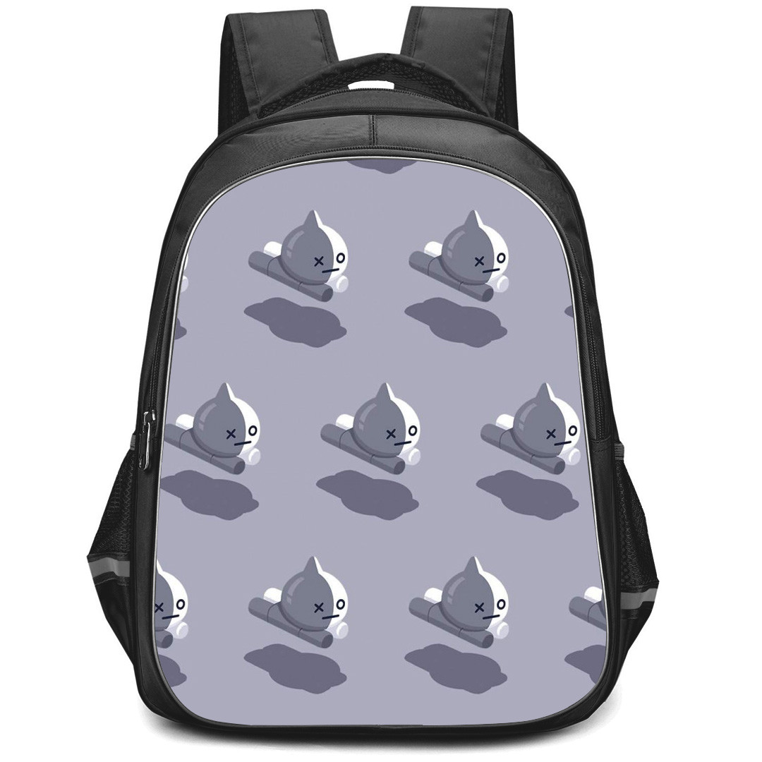BT21 Van Backpack StudentPack - Van Takes Flight Pattern Art On Gray Background