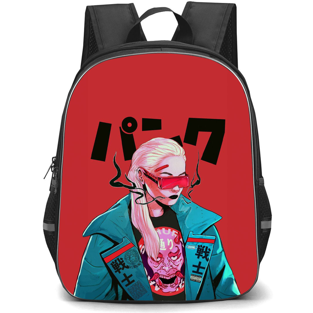 Cyberpunk 2077 Backpack StudentPack - Cyberpunk 2077 Girl On Red Background
