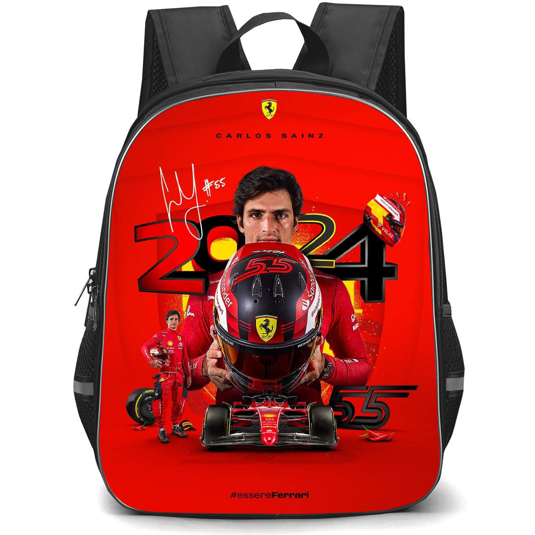 F1 Formula One Carlos Sainz Backpack StudentPack - Carlos Sainz Essere Ferrari 2024 Poster Red Background
