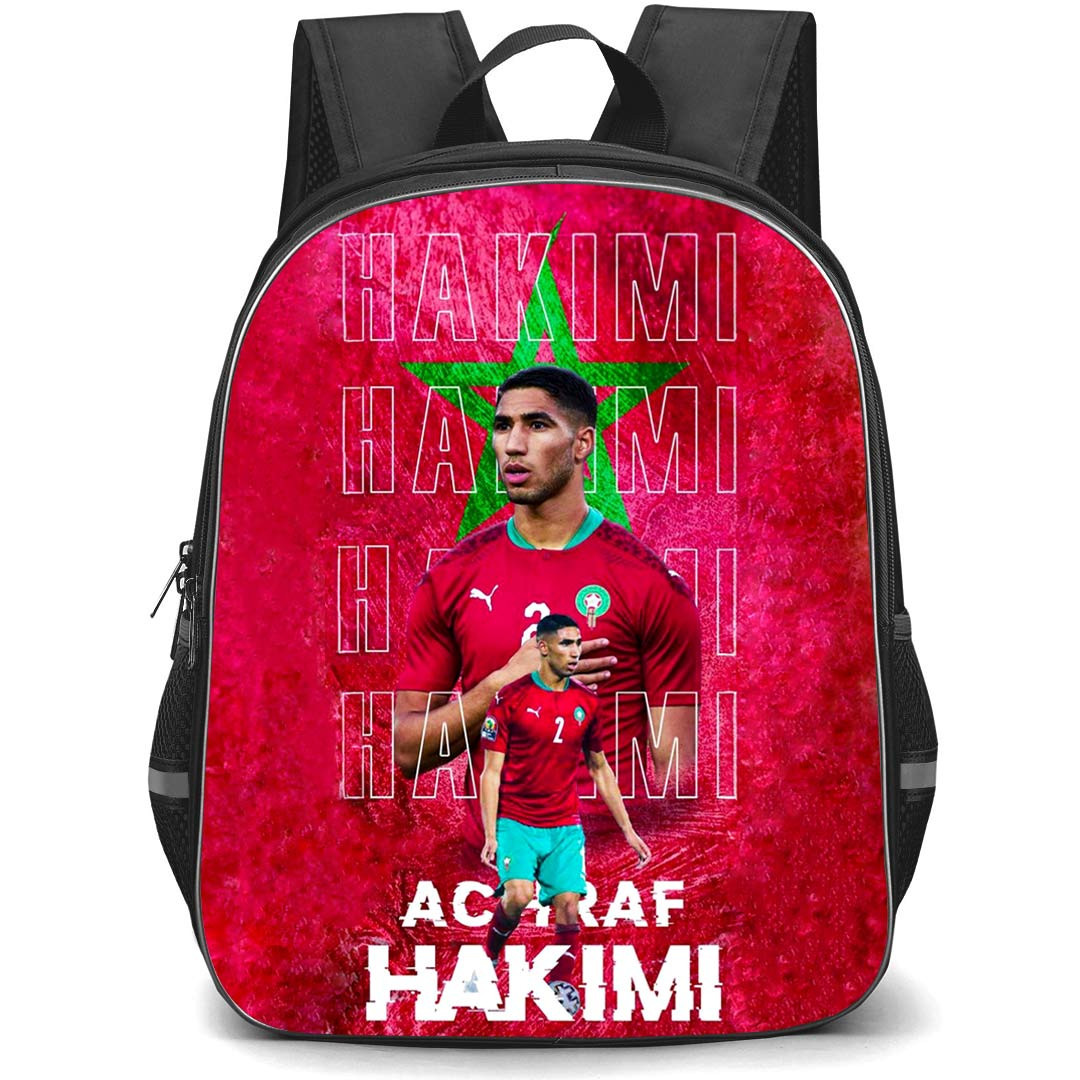 Achraf Hakimi Backpack StudentPack - Achraf Hakimi Portrait On Moroccan Flag