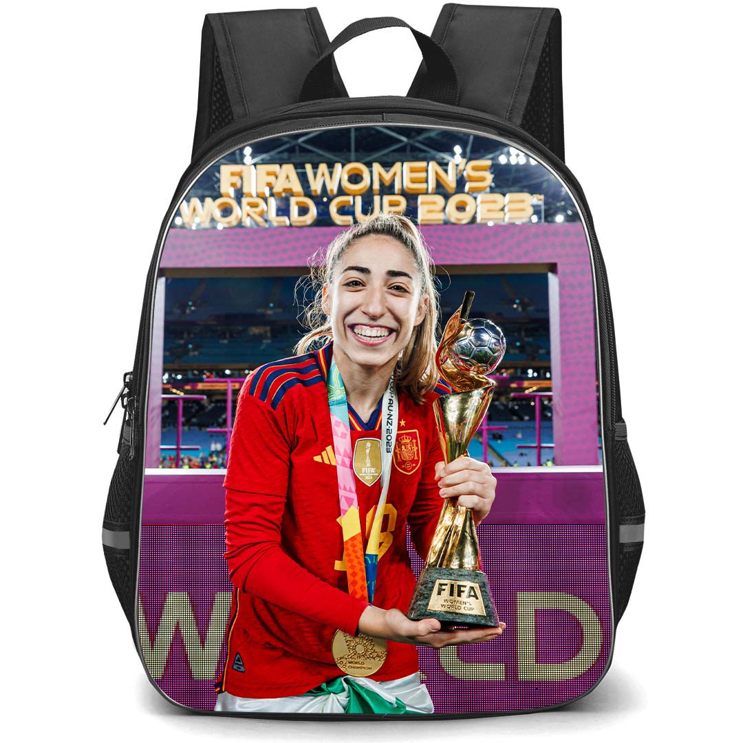 Spain Women National Team World Cup Olga Carmona Backpack StudentPack - Olga Carmona Smiling Trophy Portrait