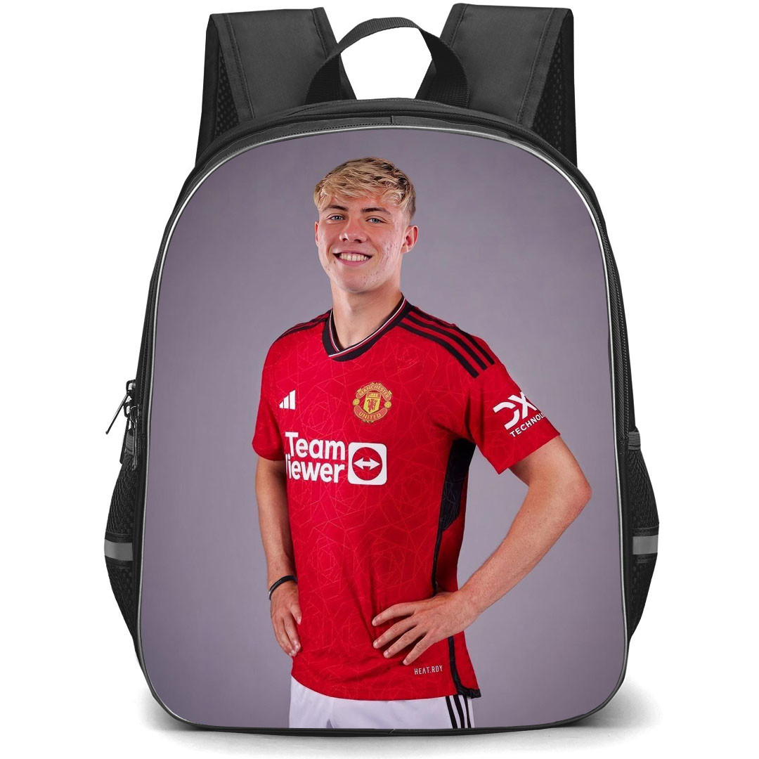 Rasmus Hojlund Backpack StudentPack - Rasmus Hojlund Manchester United F.C. Standing On Gray Background