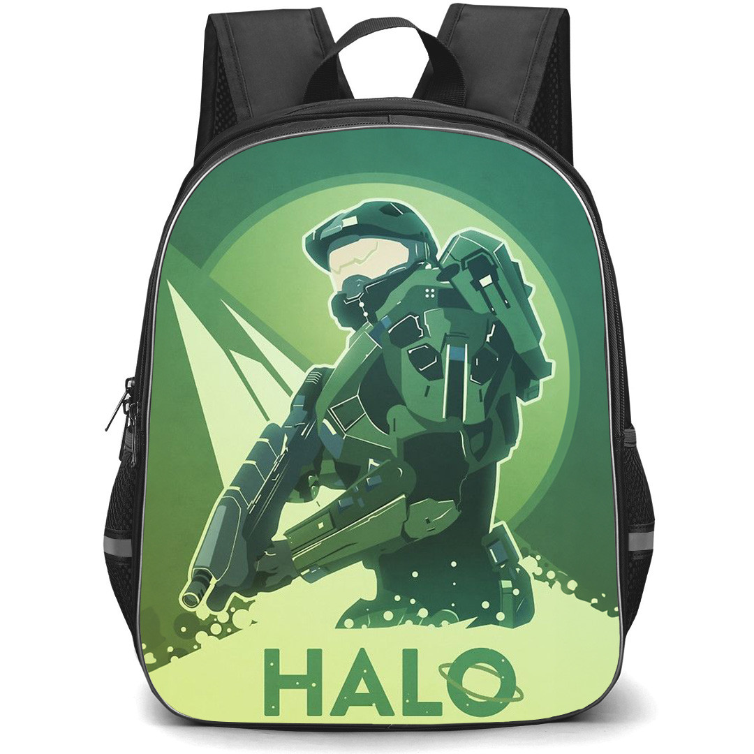 Halo Master Chief Backpack StudentPack - Master Chief Minimalist Art On Green Background