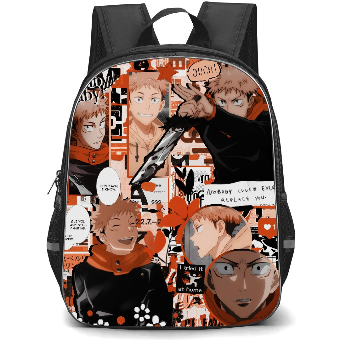 Jujutsu Kaisen Yuji Itadori Backpack StudentPack - Yuji Itadori Phrases Collage