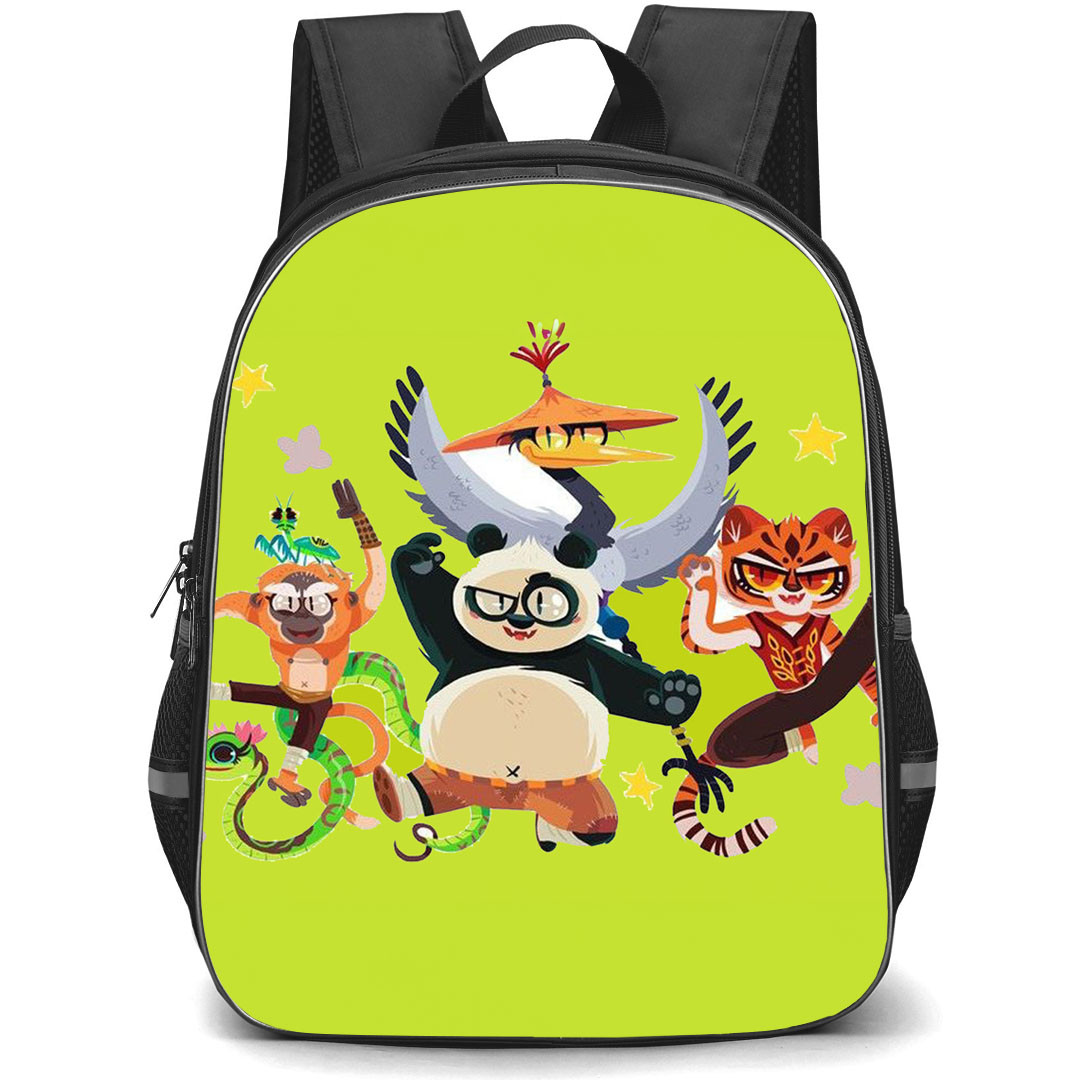 Kung Fu Panda Backpack StudentPack - Kung Fu Panda Character Illustration On Green Background