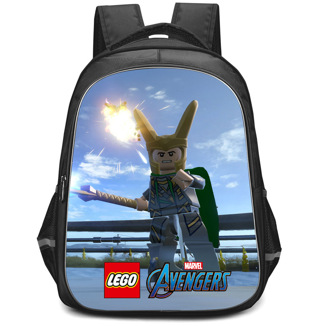 LEGO Marvel Avengers Loki Backpack StudentPack - Loki In Action On Blue Sky Background