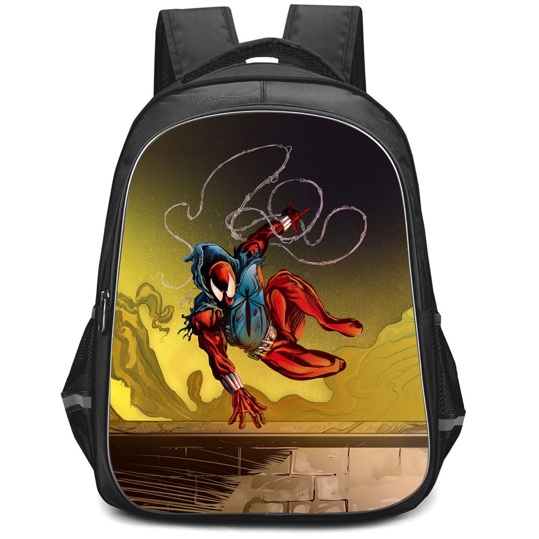 Spider Man Across The Spider Verse Scarlet Spider Backpack StudentPack - Scarlet Spider Comic Jumping And Shooting