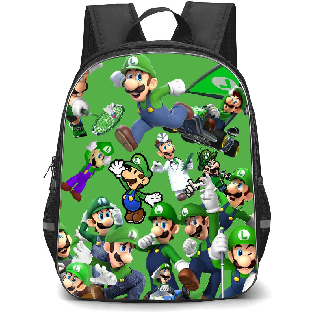 Super Mario Luigi Backpack StudentPack - Luigi Collage Green Background