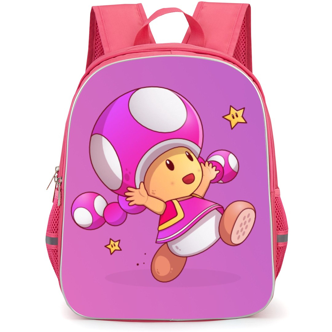 Super Mario Toadette Backpack StudentPack - Toadette Running On Pink Background