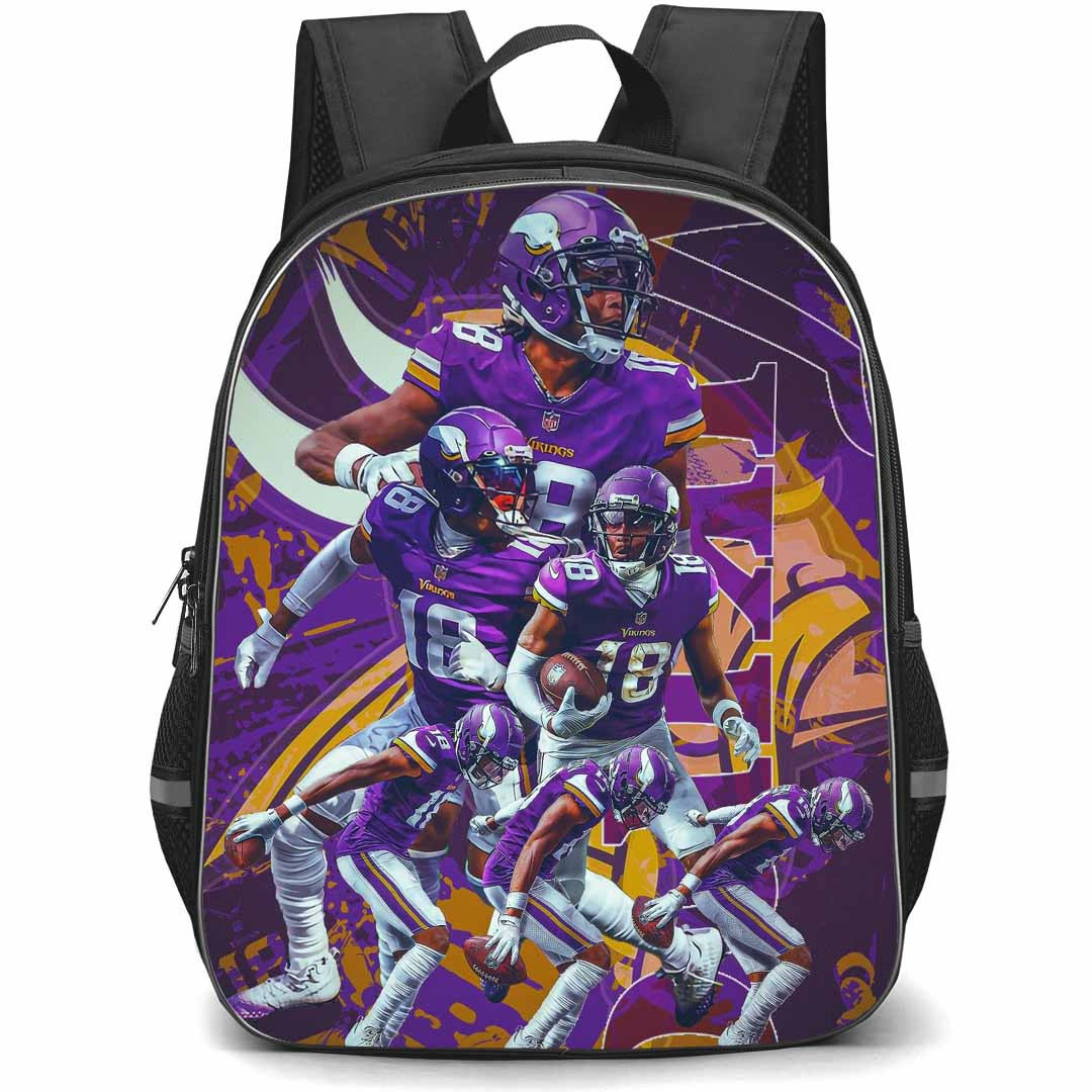 NFL Justin Jefferson Backpack StudentPack - Justin Jefferson 18 Minnesota Vikings Illustration Purple Art
