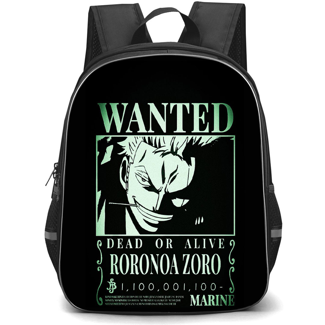 One Piece Roronoa Zoro Backpack StudentPack - Roronoa Zoro Wanted Poster Black Background