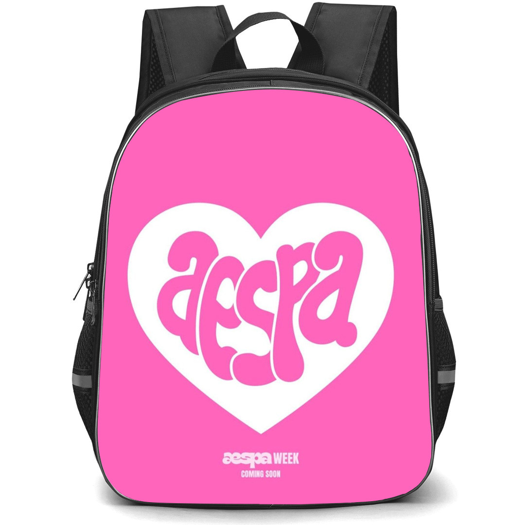 Aespa Backpack StudentPack - Aespa Logo On Heart Shape Pink Background