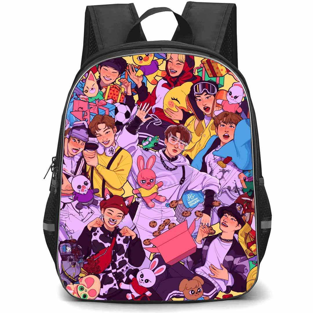Stray Kids Backpack StudentPack - Stray Kids Cartoon Art Collage