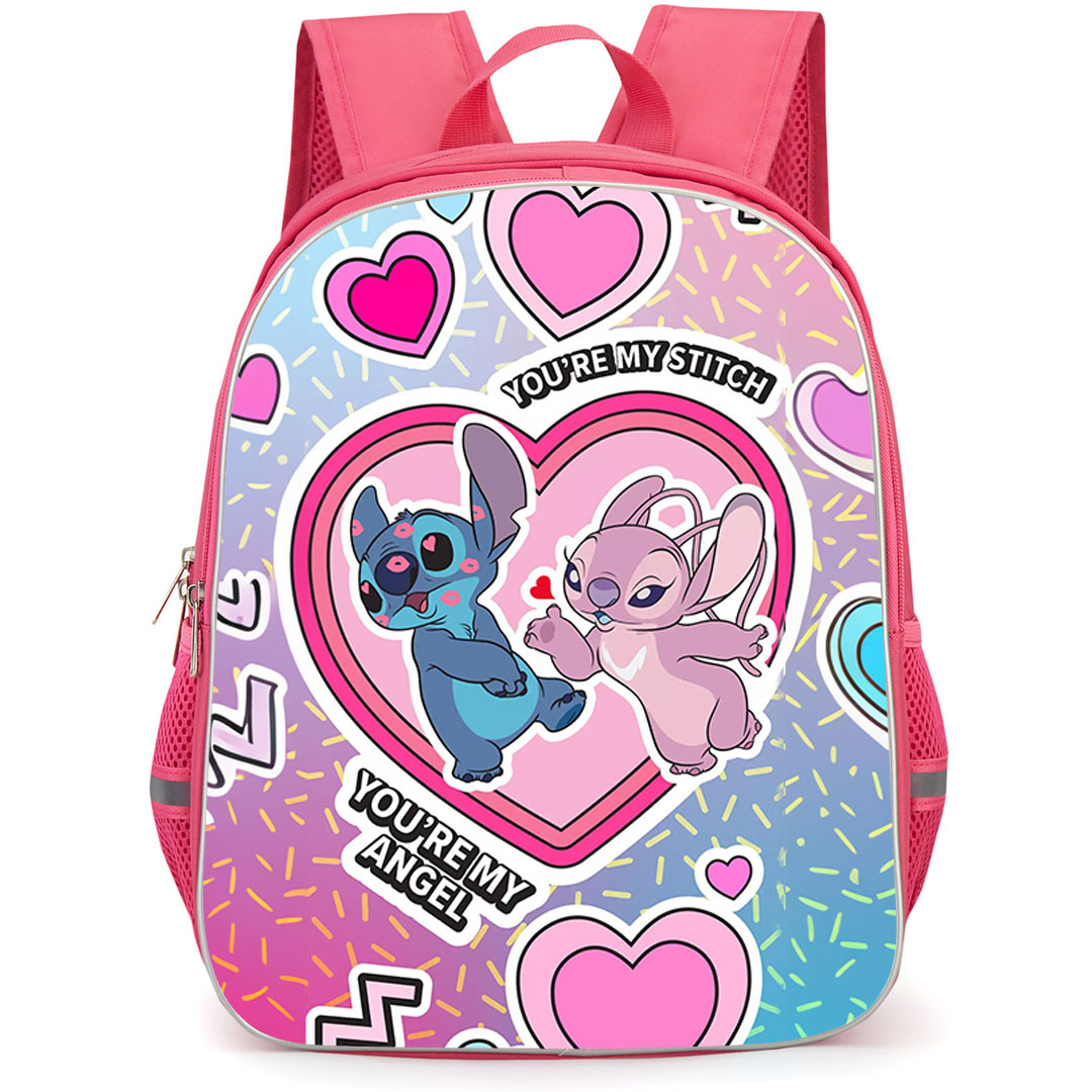 Lilo & Stitch Angel Backpack StudentPack - Angel Sending Heart To Stitch Cartoon Art