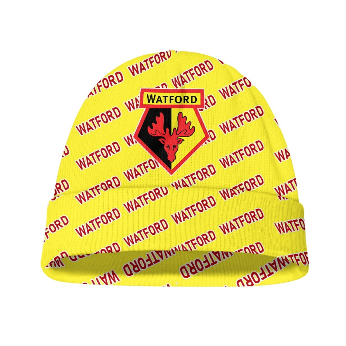 Watford FC Beanie Cap Hat - Watford Football Club Medley Monogram Wordmark