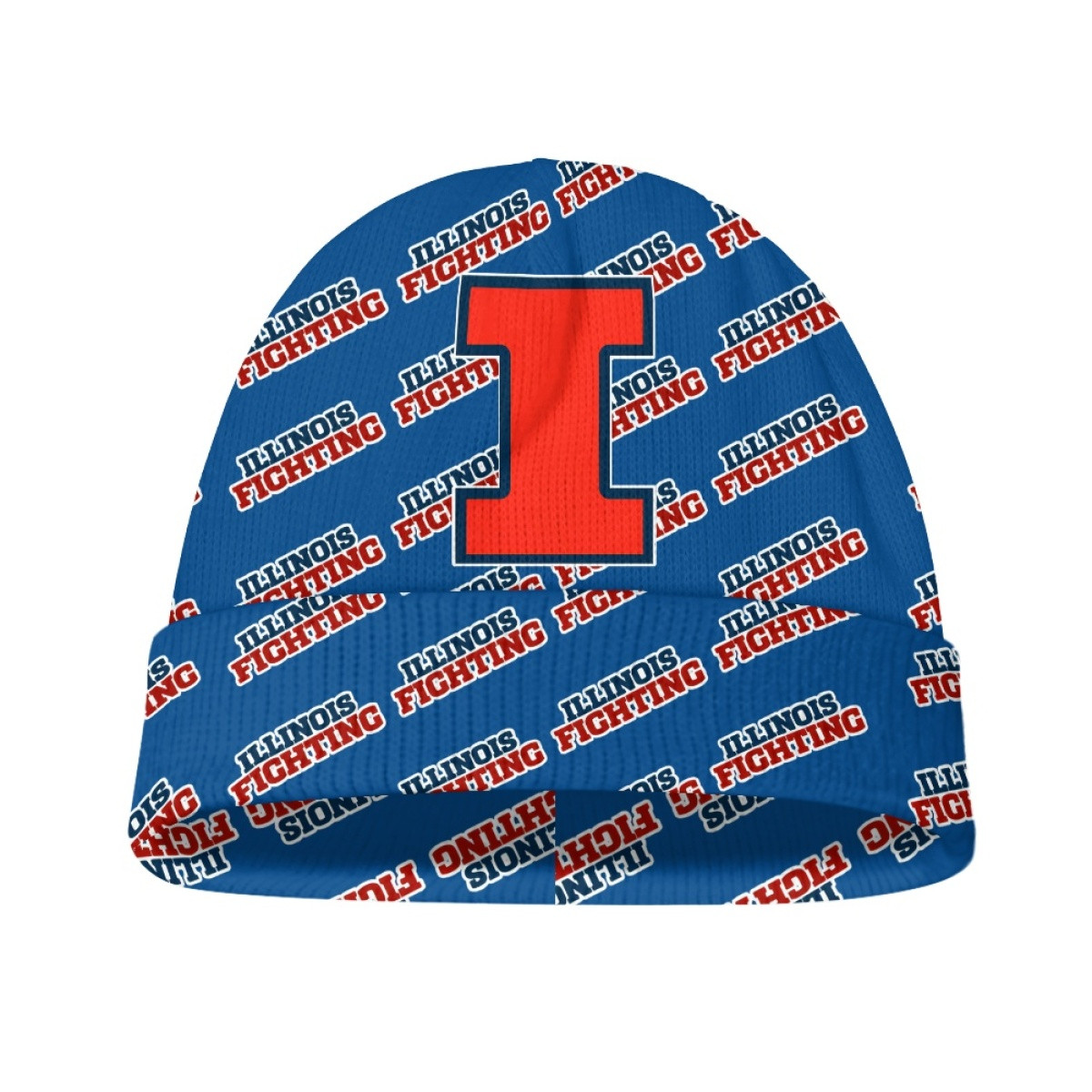 Illinois Fighting Illini Beanie Cap Hat - Illinois Fighting Illini College Football Medley Monogram Wordmark