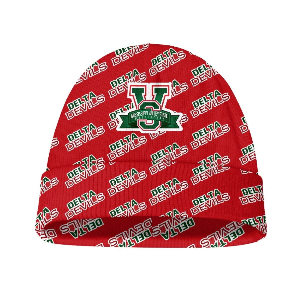 Mississippi Valley State Delta Devils Beanie Cap Hat - Mississippi Valley State University Delta Devils College Football Medley Monogram Wordmark