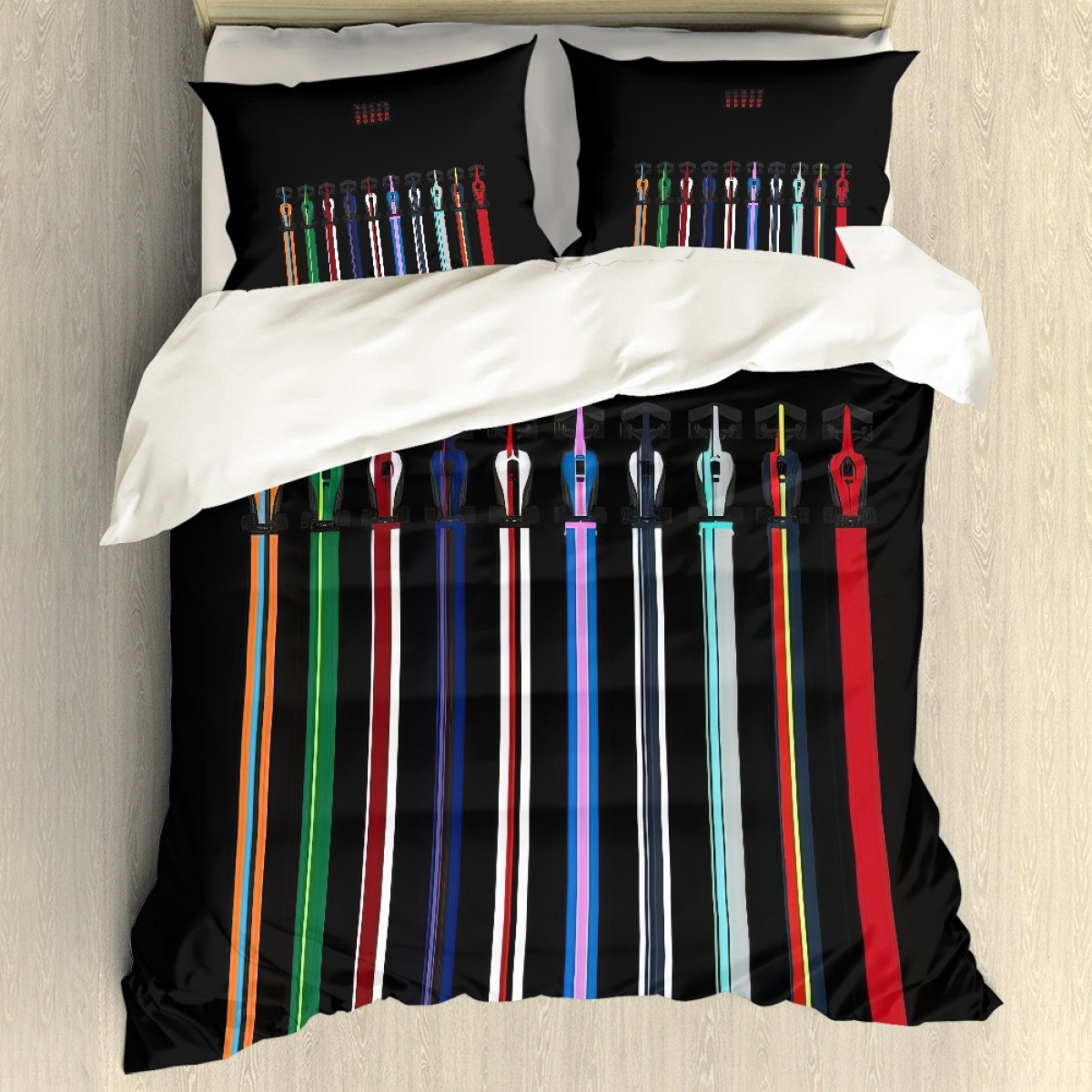 F1 Formula One Sham Set Bed Set Sheet Cover - F1 Formula One 2022 Minimalistic Grid On Black Background