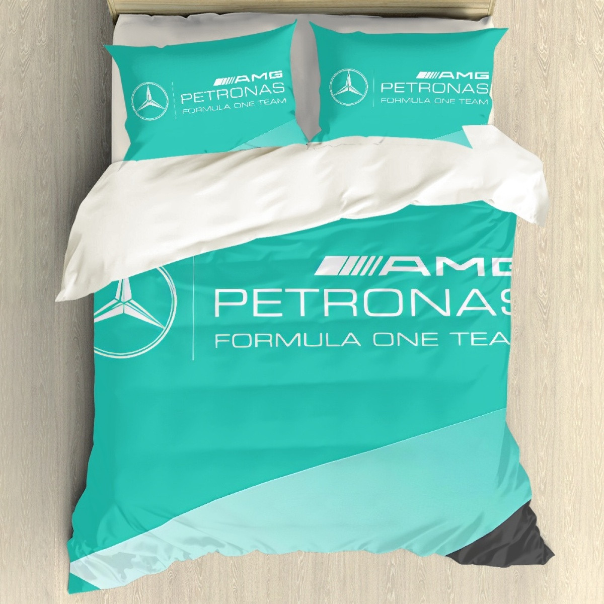 F1 Formula One Mercedes Benz Sham Set Bed Set Sheet Cover - Mercedes Benz AMG Petronas F1 Team Cyan Background Poster