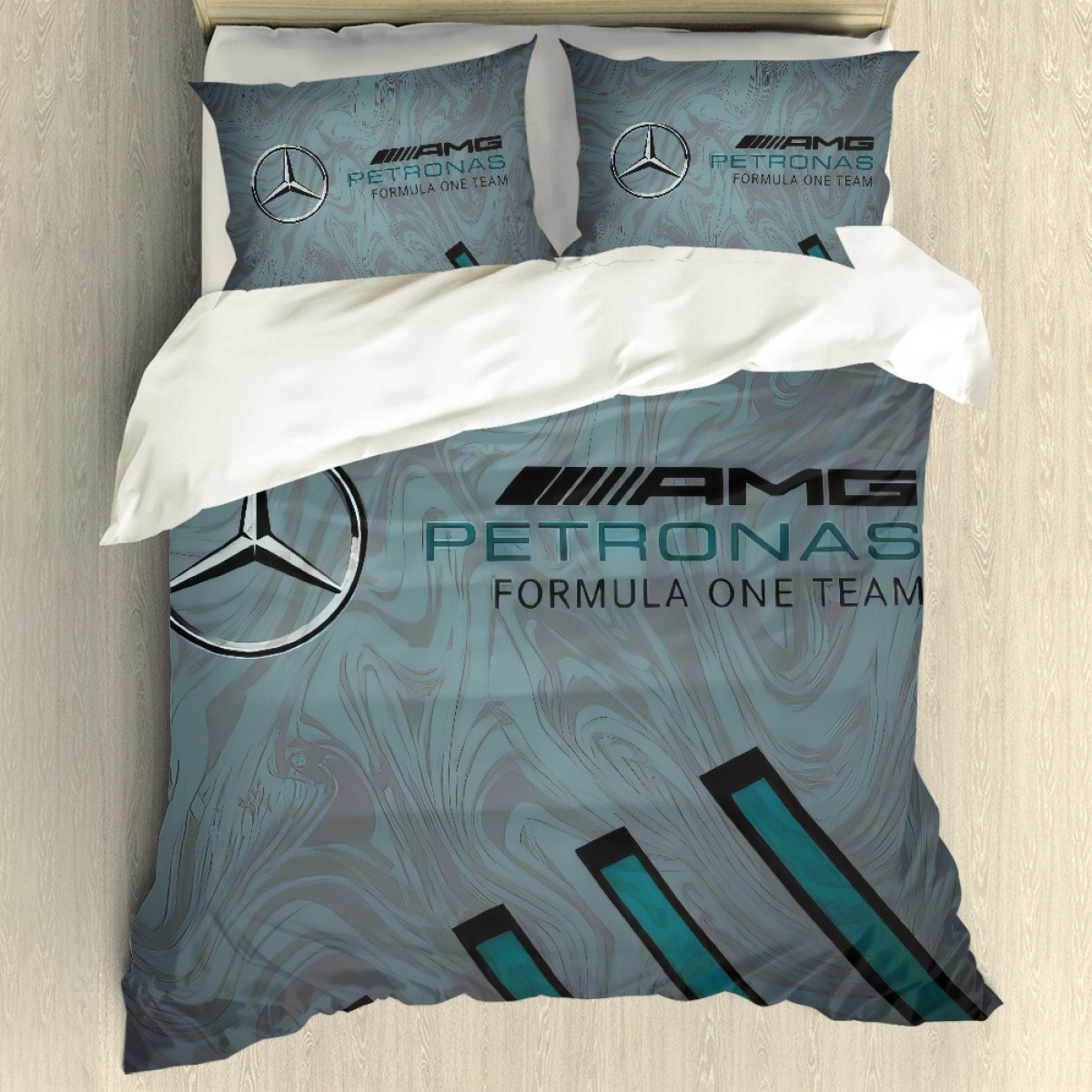 F1 Formula One Mercedes Benz Sham Set Bed Set Sheet Cover - Mercedes Benz AMG Petronas F1 Team Dark Background Poster