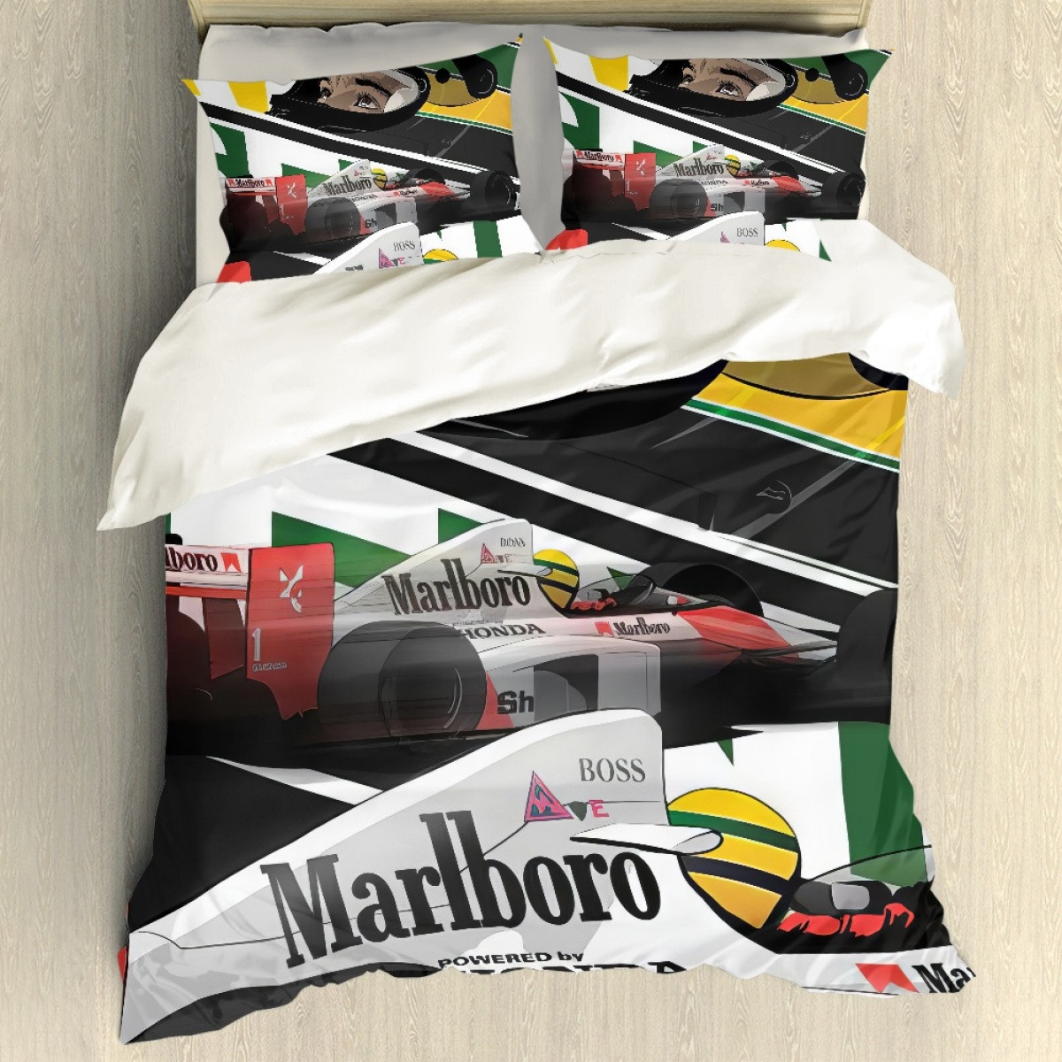 F1 Formula One Ayrton Senna Sham Set Bed Set Sheet Cover - Ayrton Senna Poster Illustration