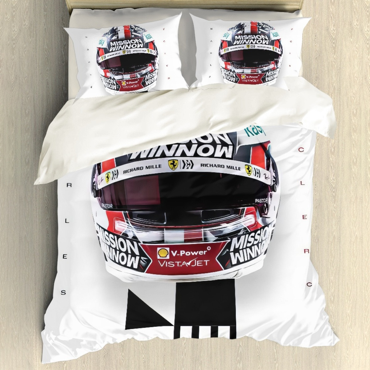 F1 Formula One Charles Leclerc Sham Set Bed Set Sheet Cover - Charles Leclerc Mission Winnow Helmet Poster