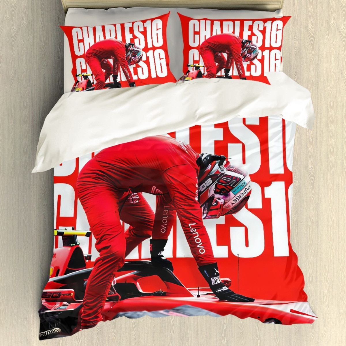 F1 Formula One Charles Leclerc Sham Set Bed Set Sheet Cover - Charles Leclerc Word Art Poster On Red Background