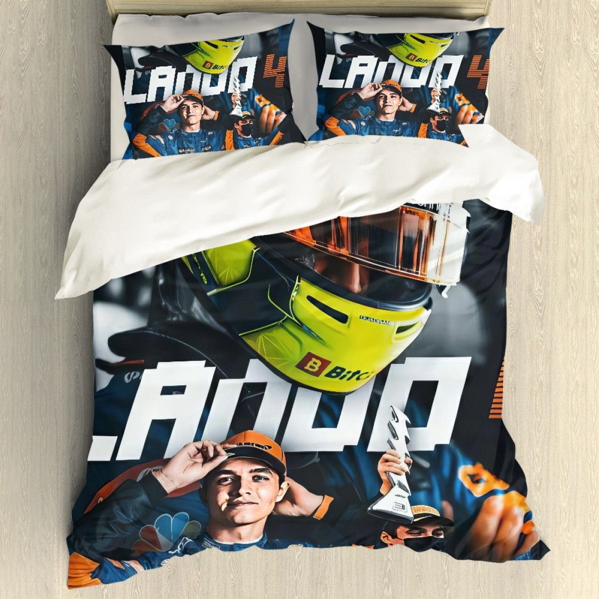 F1 Formula One Lando Norris Sham Set Bed Set Sheet Cover - Lando Norris 4 More Years At McLaren Incoming Poster