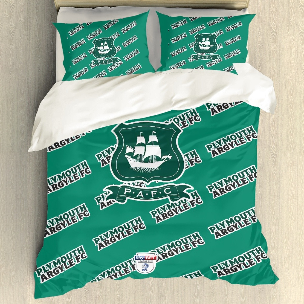 Plymouth Argyle FC Comforter Sham Set Bed Set Sheet Cover - Argyle Football Club Medley Monogram Wordmark