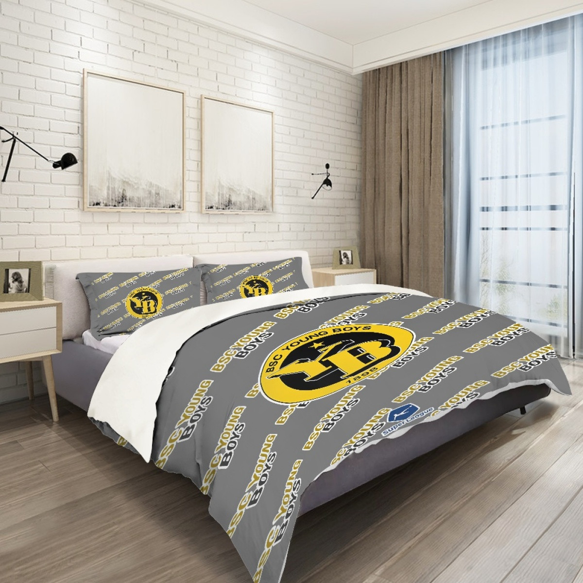 BSC Young Boys Comforter Sham Set Bed Set Sheet Cover - BSC Young Football Club Medley Monogram Wordmark
