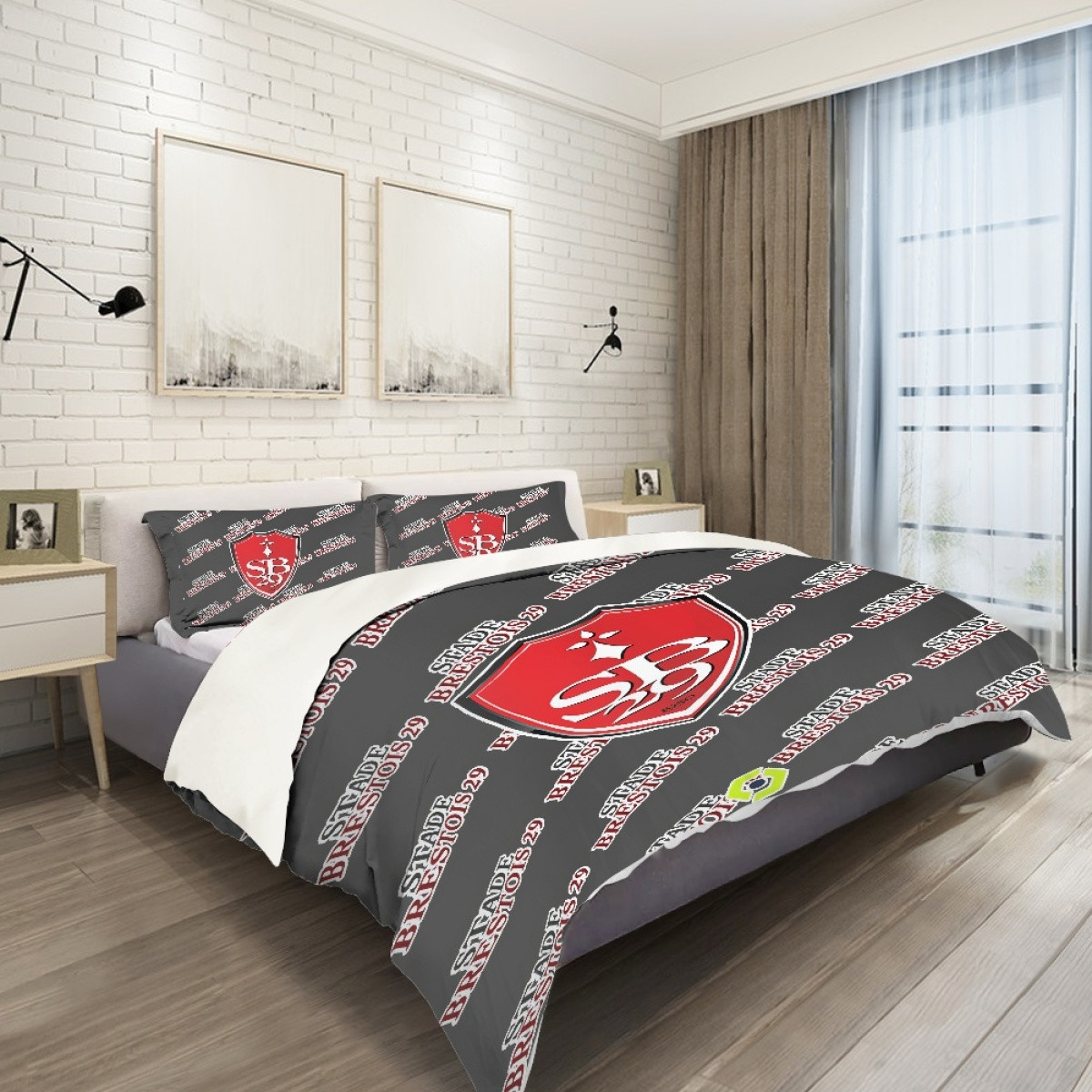 Stade Brestois 29 Football Club Comforter Sham Set Bed Set Sheet Cover - Brestois Football Club Medley Monogram Wordmark