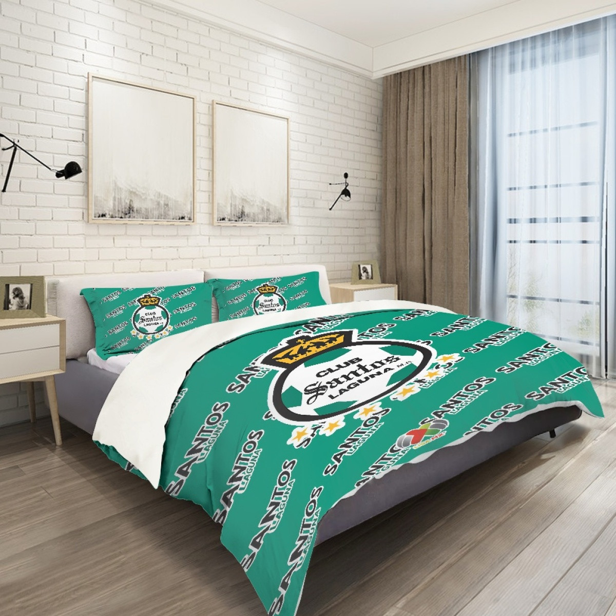 Santos Laguna Comforter Sham Set Bed Set Sheet Cover - Laguna Football Club Medley Monogram Wordmark