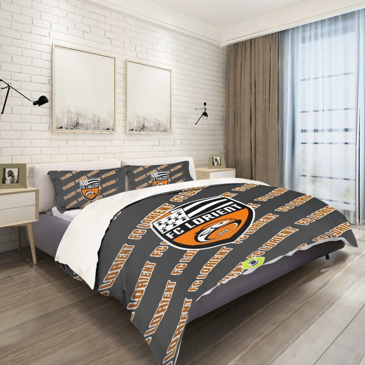 FC Lorient Football Club Comforter Sham Set Bed Set Sheet Cover - Lorient Football Club Medley Monogram Wordmark