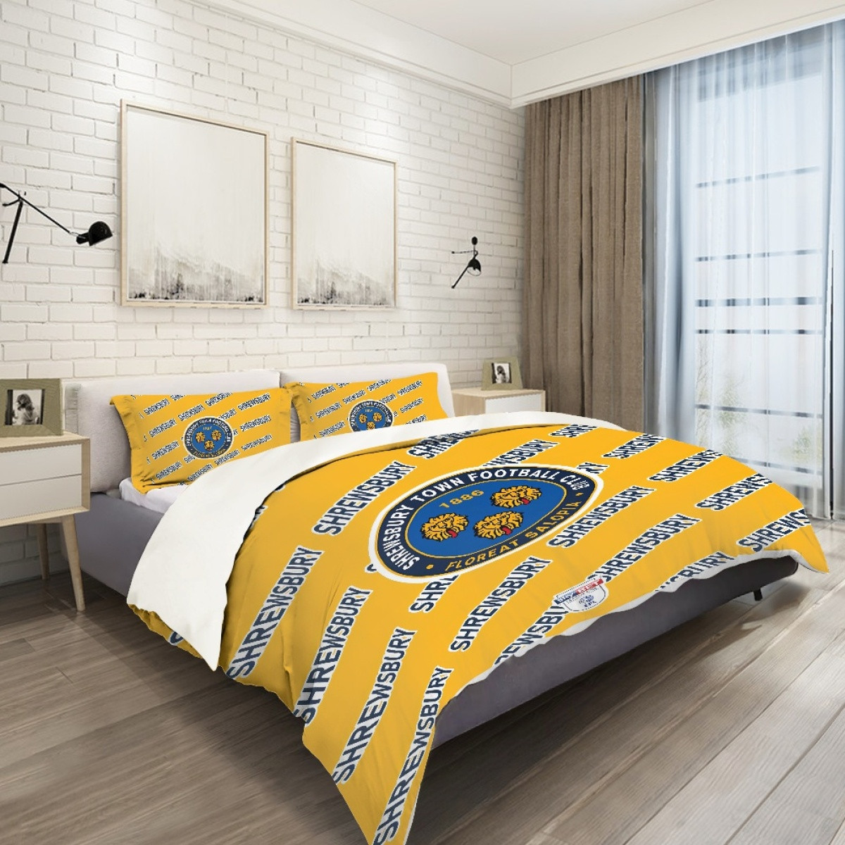 Shrewsbury Town FC Comforter Sham Set Bed Set Sheet Cover - Shrewsbury Football Club Medley Monogram Wordmark