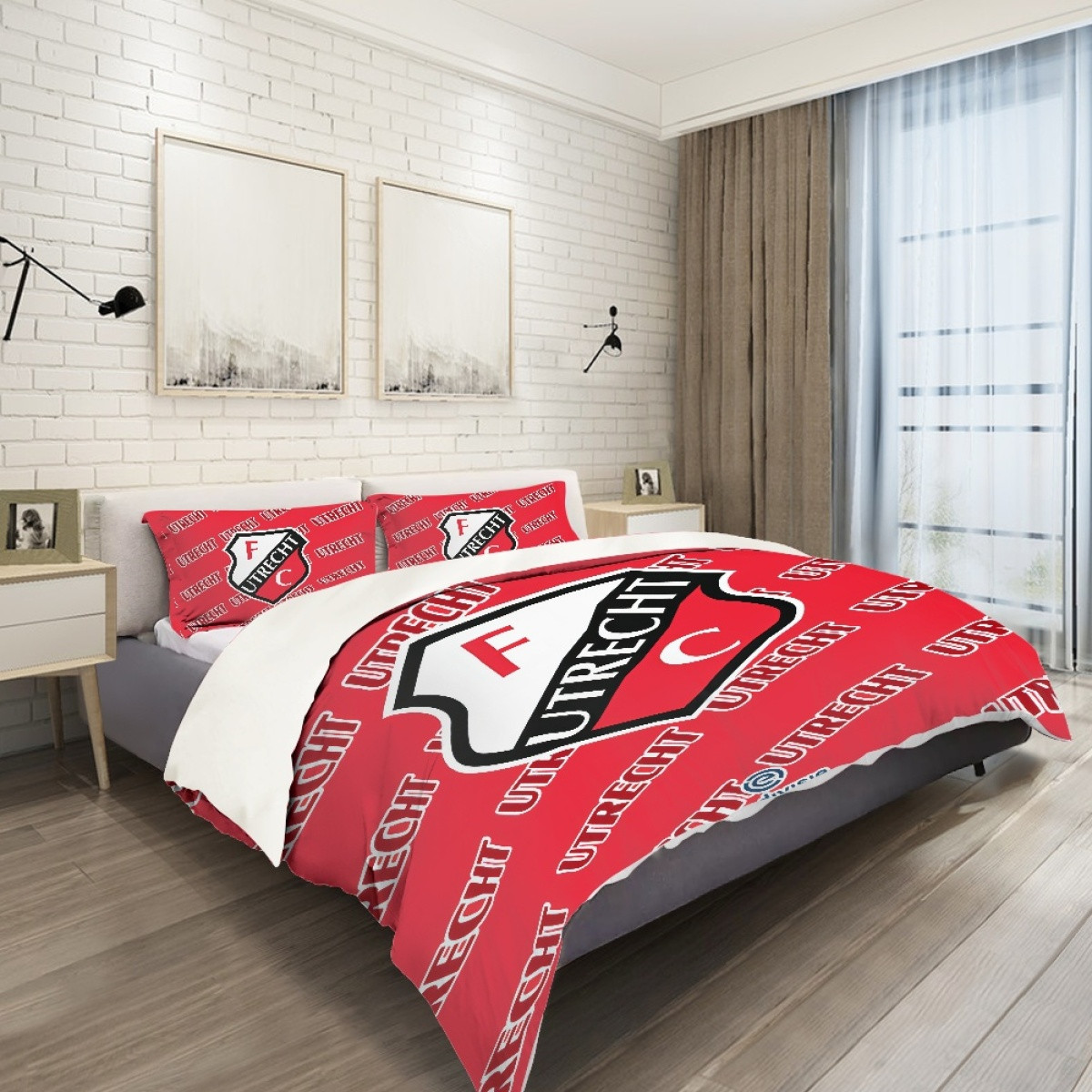FC Utrecht Comforter Sham Set Bed Set Sheet Cover - Utrecht Football Club Medley Monogram Wordmark