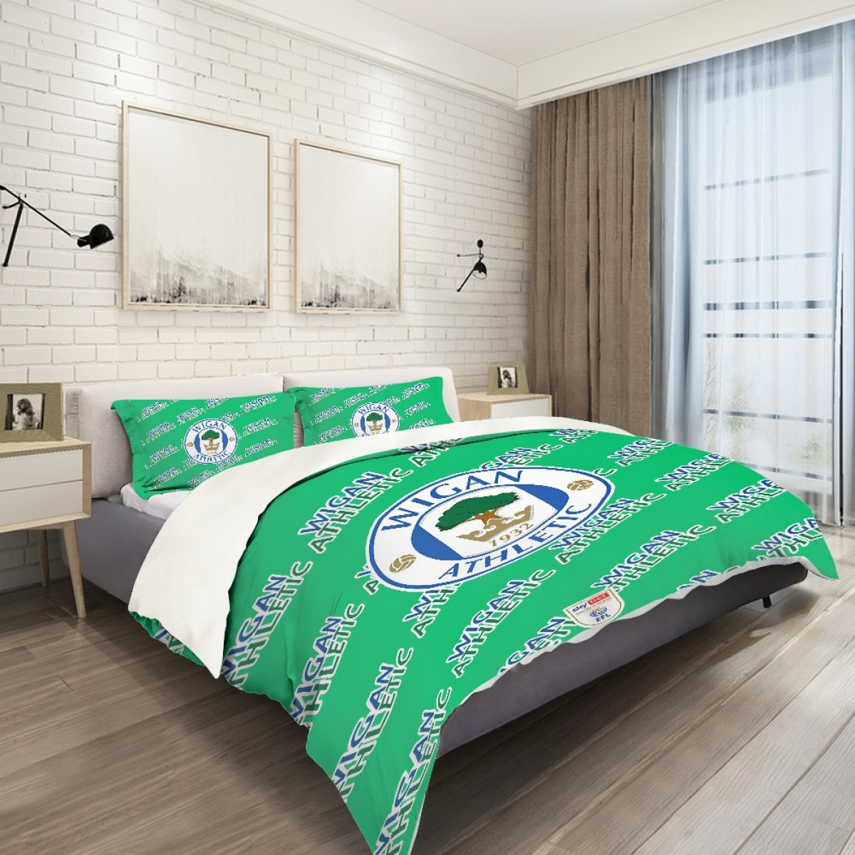 Wigan Athletic FC Comforter Sham Set Bed Set Sheet Cover - Wigan Football Club Medley Monogram Wordmark