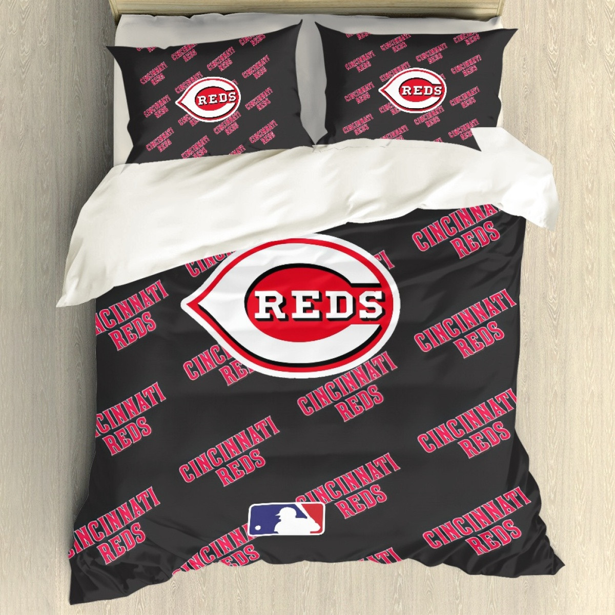 MLB Cincinnati Reds Comforter Sham Set Bed Set Sheet Cover - Cincinnati Reds Medley Monogram Wordmark