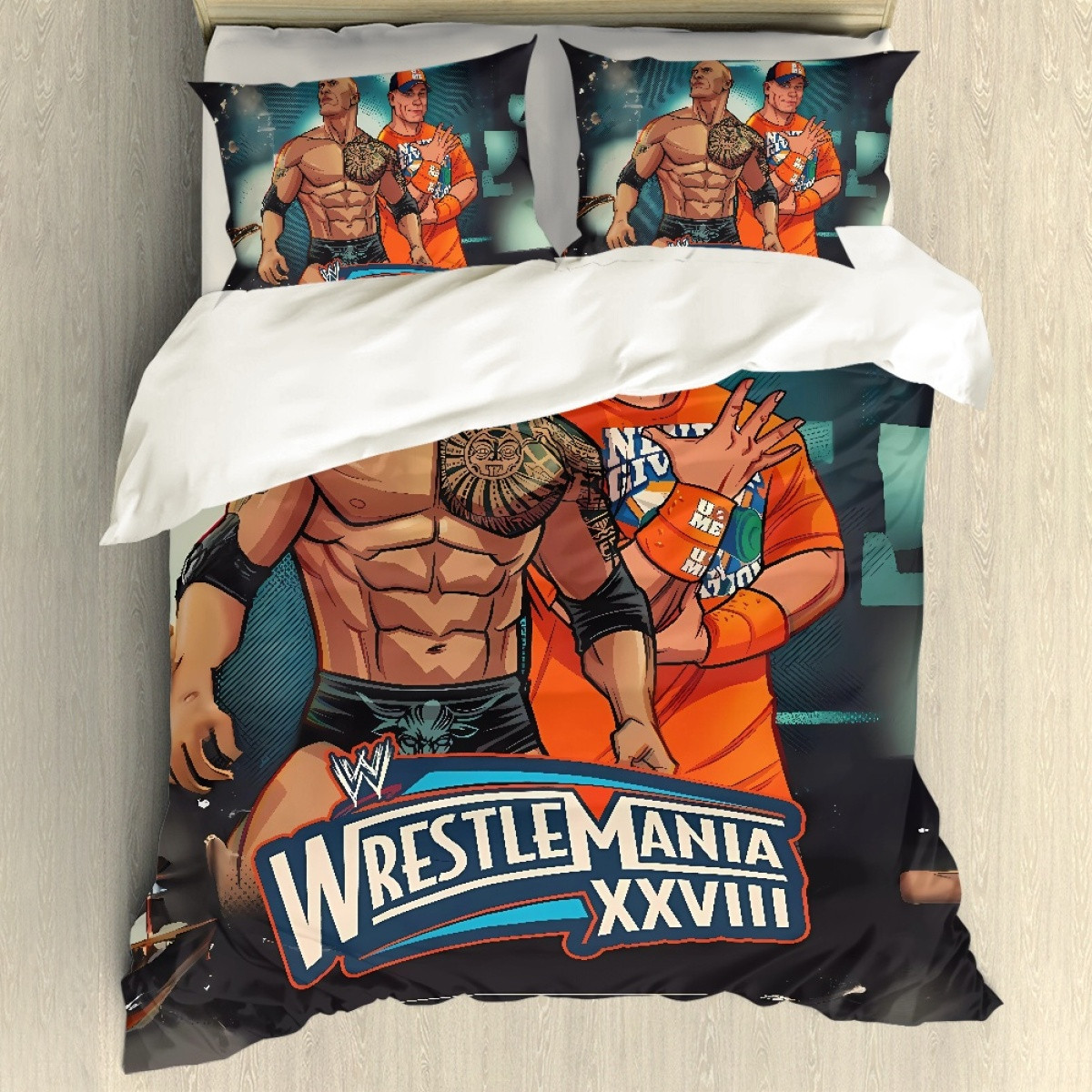 WWE Comforter Sham Set Bed Set Sheet Cover - Wrestlemania XXVIII Poster The Rock And John Cena Poster