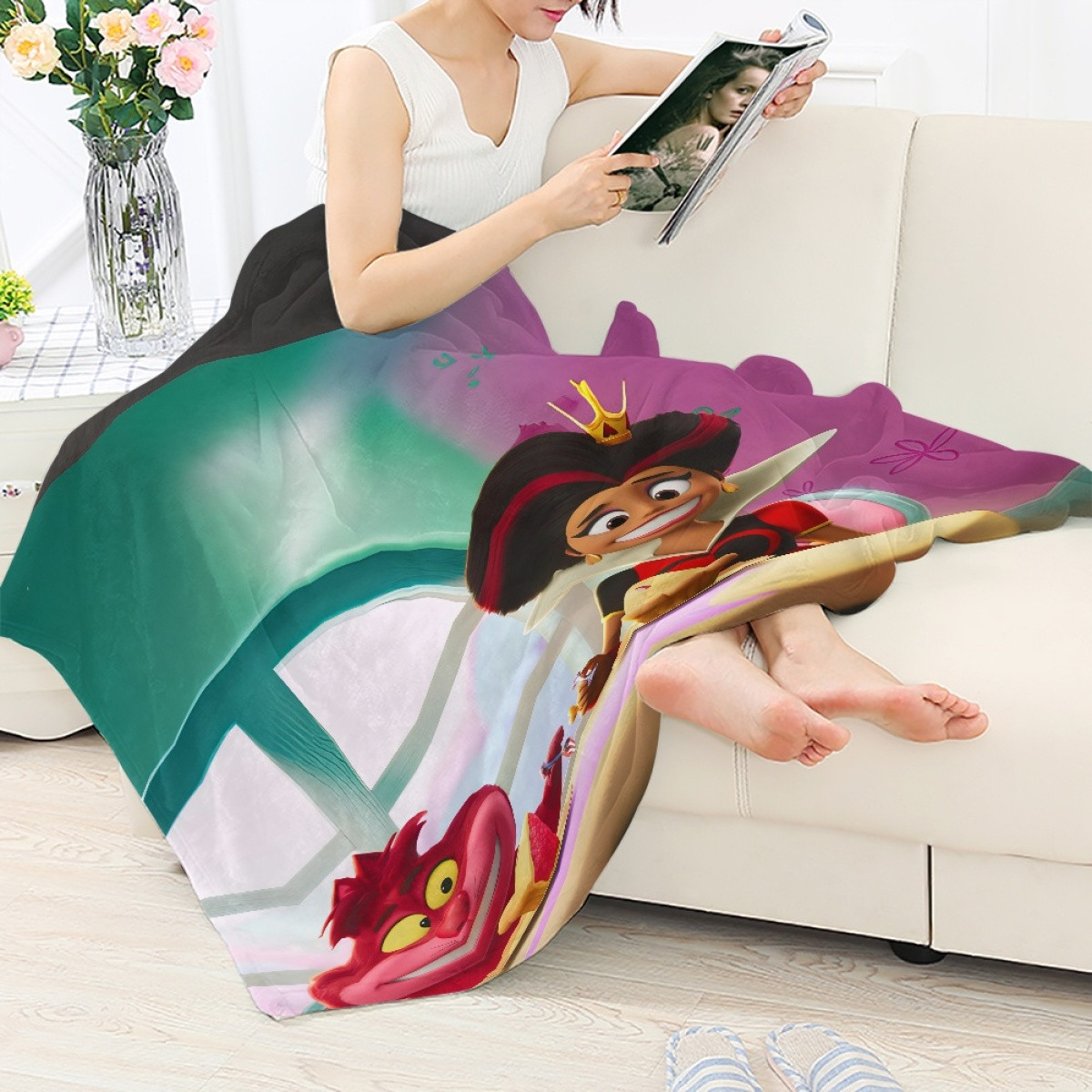 Alice's Wonderland Bakery Blanket Throw - Alice's Wonderland Bakery Queen Of Heart And Cheshire Cat Eating Together