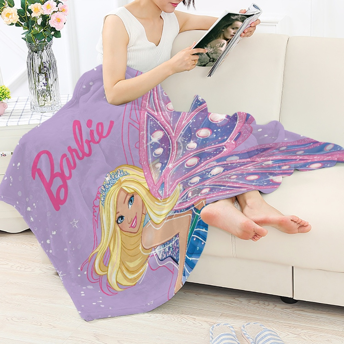 Barbie Blanket Throw - Barbie Fairy Wings
