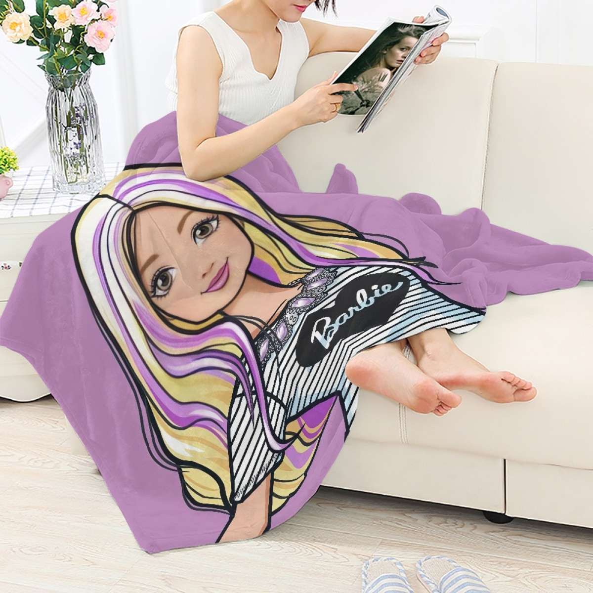 Barbie Blanket Throw Barbie Smiling Cartoon Art Shirt Chic Barbie blanket throw barbie smiling cartoon art shirt chic